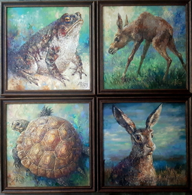 Zoo(tetraptych): Beality, The First Step, A long way, Brave 2024 oil on canvas 5050sm-4pcs