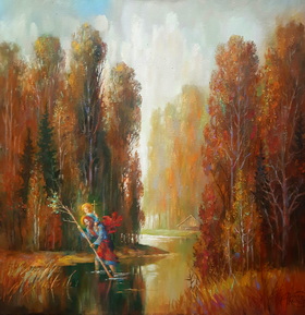 Landscate with St.Christopher 2024 oil on canvas 7070sm