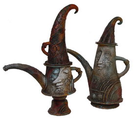 The Teapots. 2007y. SHamot, glaze, reduction. Vys. 42, 45sm
