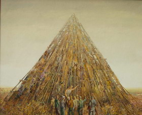 Building of the pyramid. 1998y. Canvas, oil. 50х60 cm.