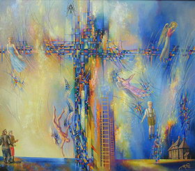 Flight and falls. 2002y. Canvas, oil. 7585 cm.