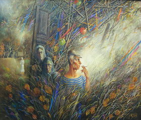 Memories left villages. 2003y. canvas, oil. 96110 cm