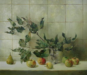 Still life with apple branch. 2006y. Canvas, oil. 6070 cm.