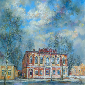 The house in Pushkinskaya. November 2019y canvas, oil 70x70cm